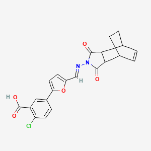 molecular formula C22H17ClN2O5 B3883718 2-chloro-5-(5-{(E)-[(1,3-dioxo-1,3,3a,4,7,7a-hexahydro-2H-4,7-ethanoisoindol-2-yl)imino]methyl}furan-2-yl)benzoic acid 