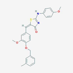 molecular formula C26H24N2O4S B388375 (5E)-2-(4-methoxyanilino)-5-[[3-methoxy-4-[(3-methylphenyl)methoxy]phenyl]methylidene]-1,3-thiazol-4-one 