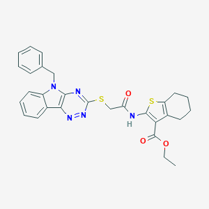ethyl 2-({[(5-benzyl-5H-[1,2,4]triazino[5,6-b]indol-3-yl)sulfanyl]acetyl}amino)-4,5,6,7-tetrahydro-1-benzothiophene-3-carboxylate