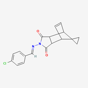 molecular formula C18H15ClN2O2 B3884061 4'-[(4-chlorobenzylidene)amino]-4'-azaspiro[cyclopropane-1,10'-tricyclo[5.2.1.0~2,6~]decane]-8'-ene-3',5'-dione 