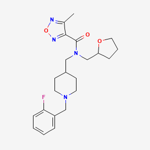 molecular formula C22H29FN4O3 B3884105 N-{[1-(2-fluorobenzyl)-4-piperidinyl]methyl}-4-methyl-N-(tetrahydro-2-furanylmethyl)-1,2,5-oxadiazole-3-carboxamide 