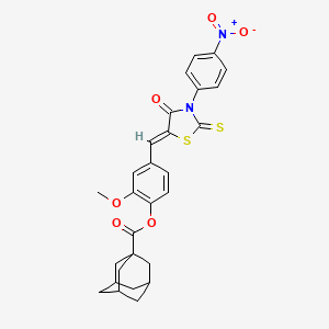 molecular formula C28H26N2O6S2 B3884138 2-Methoxy-4-{[(5Z)-3-(4-nitrophenyl)-4-oxo-2-sulfanylidene-1,3-thiazolidin-5-ylidene]methyl}phenyl adamantane-1-carboxylate 