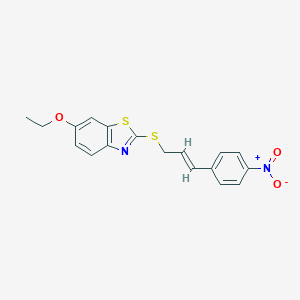 molecular formula C18H16N2O3S2 B388432 6-Ethoxy-2-({4-nitrocinnamyl}sulfanyl)-1,3-benzothiazole 