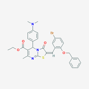 molecular formula C32H30BrN3O4S B388443 ethyl 2-[2-(benzyloxy)-5-bromobenzylidene]-5-[4-(dimethylamino)phenyl]-7-methyl-3-oxo-2,3-dihydro-5H-[1,3]thiazolo[3,2-a]pyrimidine-6-carboxylate 