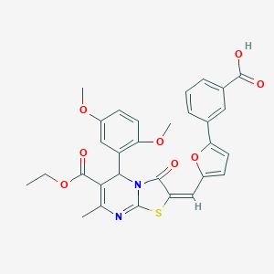 3-(5-{(E)-[5-(2,5-dimethoxyphenyl)-6-(ethoxycarbonyl)-7-methyl-3-oxo-5H-[1,3]thiazolo[3,2-a]pyrimidin-2(3H)-ylidene]methyl}furan-2-yl)benzoic acid