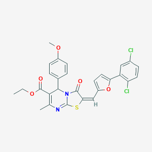 molecular formula C28H22Cl2N2O5S B388449 ethyl 2-{[5-(2,5-dichlorophenyl)-2-furyl]methylene}-5-(4-methoxyphenyl)-7-methyl-3-oxo-2,3-dihydro-5H-[1,3]thiazolo[3,2-a]pyrimidine-6-carboxylate 