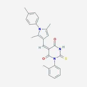molecular formula C25H23N3O2S B388451 5-{[2,5-dimethyl-1-(4-methylphenyl)-1H-pyrrol-3-yl]methylene}-1-(2-methylphenyl)-2-thioxodihydro-4,6(1H,5H)-pyrimidinedione 