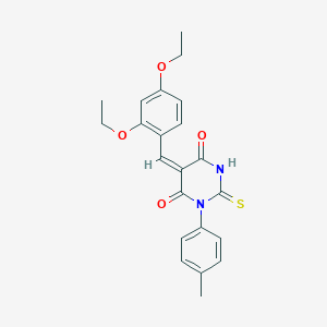 molecular formula C22H22N2O4S B388454 5-(2,4-diethoxybenzylidene)-1-(4-methylphenyl)-2-thioxodihydro-4,6(1H,5H)-pyrimidinedione 