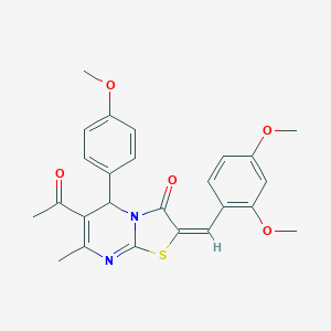 molecular formula C25H24N2O5S B388458 6-acetyl-2-(2,4-dimethoxybenzylidene)-5-(4-methoxyphenyl)-7-methyl-5H-[1,3]thiazolo[3,2-a]pyrimidin-3(2H)-one 
