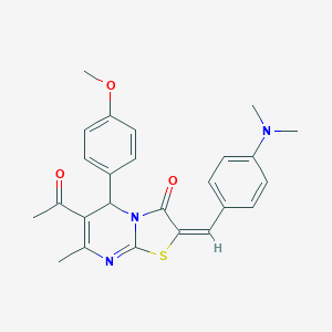 molecular formula C25H25N3O3S B388462 6-acetyl-2-[4-(dimethylamino)benzylidene]-5-(4-methoxyphenyl)-7-methyl-5H-[1,3]thiazolo[3,2-a]pyrimidin-3(2H)-one 