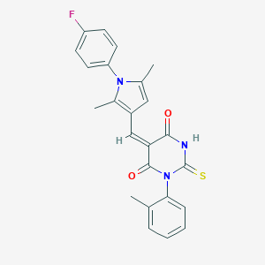molecular formula C24H20FN3O2S B388469 5-{[1-(4-fluorophenyl)-2,5-dimethyl-1H-pyrrol-3-yl]methylene}-1-(2-methylphenyl)-2-thioxodihydro-4,6(1H,5H)-pyrimidinedione 