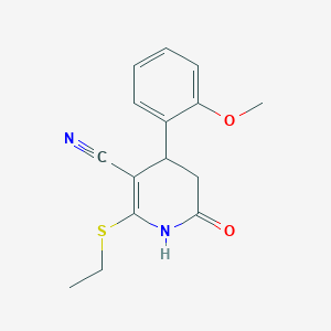 molecular formula C15H16N2O2S B388470 2-(Ethylsulfanyl)-4-(2-methoxyphenyl)-6-oxo-1,4,5,6-tetrahydro-3-pyridinecarbonitrile CAS No. 327979-60-2