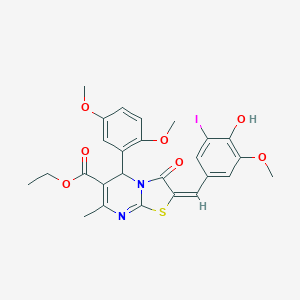 molecular formula C26H25IN2O7S B388472 ethyl 5-(2,5-dimethoxyphenyl)-2-(4-hydroxy-3-iodo-5-methoxybenzylidene)-7-methyl-3-oxo-2,3-dihydro-5H-[1,3]thiazolo[3,2-a]pyrimidine-6-carboxylate 