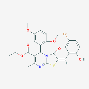 molecular formula C25H23BrN2O6S B388473 ethyl 2-(5-bromo-2-hydroxybenzylidene)-5-(2,5-dimethoxyphenyl)-7-methyl-3-oxo-2,3-dihydro-5H-[1,3]thiazolo[3,2-a]pyrimidine-6-carboxylate 