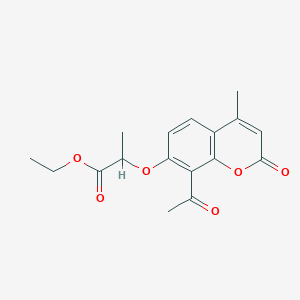 molecular formula C17H18O6 B388474 ethyl 2-[(8-acetyl-4-methyl-2-oxo-2H-chromen-7-yl)oxy]propanoate 
