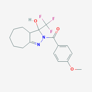 molecular formula C17H19F3N2O3 B388499 [3-hydroxy-3-(trifluoromethyl)-3a,4,5,6,7,8-hexahydrocyclohepta[c]pyrazol-2(3H)-yl](4-methoxyphenyl)methanone 