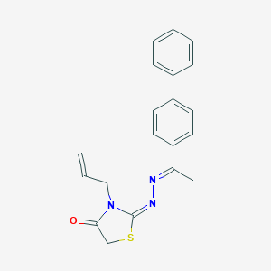 molecular formula C20H19N3OS B388504 (2E)-2-{(2E)-[1-(biphenyl-4-yl)ethylidene]hydrazinylidene}-3-(prop-2-en-1-yl)-1,3-thiazolidin-4-one 