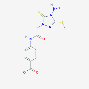 molecular formula C13H15N5O3S2 B388512 methyl 4-({[4-amino-3-(methylthio)-5-thioxo-4,5-dihydro-1H-1,2,4-triazol-1-yl]acetyl}amino)benzoate 