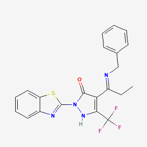 molecular formula C21H17F3N4OS B3885283 2-(1,3-benzothiazol-2-yl)-4-[1-(benzylamino)propylidene]-5-(trifluoromethyl)-2,4-dihydro-3H-pyrazol-3-one 