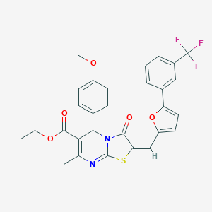 ethyl (2E)-5-(4-methoxyphenyl)-7-methyl-3-oxo-2-({5-[3-(trifluoromethyl)phenyl]furan-2-yl}methylidene)-2,3-dihydro-5H-[1,3]thiazolo[3,2-a]pyrimidine-6-carboxylate