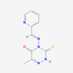 molecular formula C10H9N5OS B3885368 (E)-6-methyl-4-((pyridin-2-ylmethylene)amino)-3-thioxo-3,4-dihydro-1,2,4-triazin-5(2H)-one 