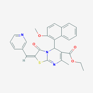 molecular formula C27H23N3O4S B388541 ethyl 5-(2-methoxy-1-naphthyl)-7-methyl-3-oxo-2-(3-pyridinylmethylene)-2,3-dihydro-5H-[1,3]thiazolo[3,2-a]pyrimidine-6-carboxylate 