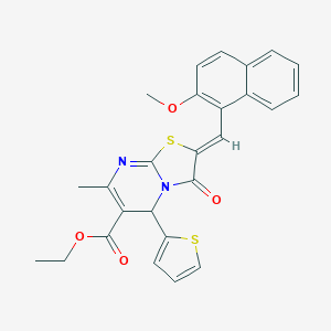 ethyl (2Z)-2-[(2-methoxynaphthalen-1-yl)methylidene]-7-methyl-3-oxo-5-thiophen-2-yl-5H-[1,3]thiazolo[3,2-a]pyrimidine-6-carboxylate