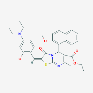 molecular formula C33H35N3O5S B388547 ethyl (2E)-2-[4-(diethylamino)-2-methoxybenzylidene]-5-(2-methoxynaphthalen-1-yl)-7-methyl-3-oxo-2,3-dihydro-5H-[1,3]thiazolo[3,2-a]pyrimidine-6-carboxylate 