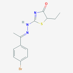 molecular formula C13H14BrN3OS B388548 2-[(2E)-2-[1-(4-bromophenyl)ethylidene]hydrazinyl]-5-ethyl-1,3-thiazol-4-one 