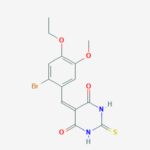 molecular formula C14H13BrN2O4S B388553 5-(2-bromo-4-ethoxy-5-methoxybenzylidene)-2-thioxodihydro-4,6(1H,5H)-pyrimidinedione 