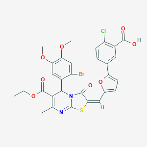 molecular formula C30H24BrClN2O8S B388561 5-(5-{[5-(2-bromo-4,5-dimethoxyphenyl)-6-(ethoxycarbonyl)-7-methyl-3-oxo-5H-[1,3]thiazolo[3,2-a]pyrimidin-2(3H)-yliden]methyl}-2-furyl)-2-chlorobenzoic acid 