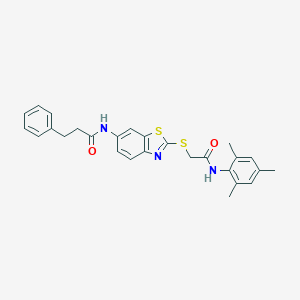 N~1~-(2-{[2-(mesitylamino)-2-oxoethyl]sulfanyl}-1,3-benzothiazol-6-yl)-3-phenylpropanamide