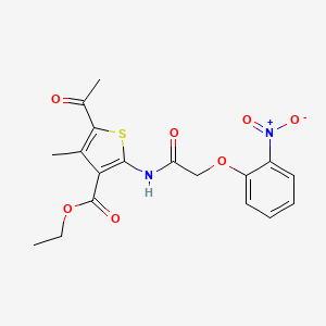 molecular formula C18H18N2O7S B3885696 ETHYL 5-ACETYL-4-METHYL-2-[2-(2-NITROPHENOXY)ACETAMIDO]THIOPHENE-3-CARBOXYLATE 