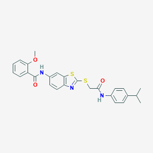 molecular formula C26H25N3O3S2 B388571 N-(2-{[2-(4-isopropylanilino)-2-oxoethyl]sulfanyl}-1,3-benzothiazol-6-yl)-2-methoxybenzamide 