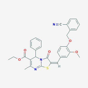 molecular formula C32H27N3O5S B388572 ethyl 2-{4-[(2-cyanobenzyl)oxy]-3-methoxybenzylidene}-7-methyl-3-oxo-5-phenyl-2,3-dihydro-5H-[1,3]thiazolo[3,2-a]pyrimidine-6-carboxylate 