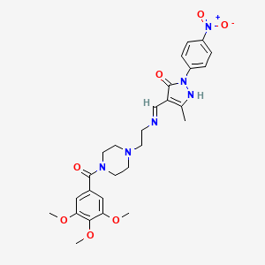 (4E)-5-methyl-2-(4-nitrophenyl)-4-{[(2-{4-[(3,4,5-trimethoxyphenyl)carbonyl]piperazin-1-yl}ethyl)amino]methylidene}-2,4-dihydro-3H-pyrazol-3-one