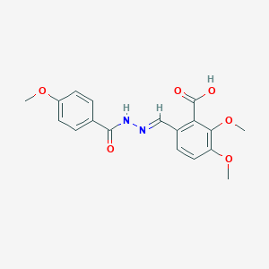 molecular formula C18H18N2O6 B3885789 2,3-dimethoxy-6-[(E)-[(4-methoxybenzoyl)hydrazinylidene]methyl]benzoic acid 