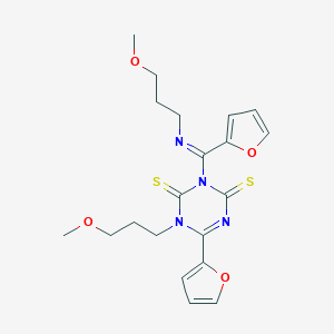 molecular formula C20H24N4O4S2 B388582 6-(furan-2-yl)-3-[C-(furan-2-yl)-N-(3-methoxypropyl)carbonimidoyl]-1-(3-methoxypropyl)-1,3,5-triazine-2,4-dithione CAS No. 312499-60-8