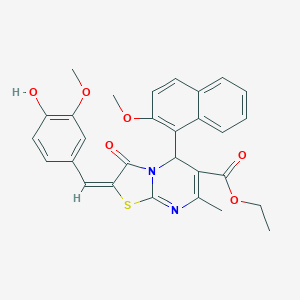 molecular formula C29H26N2O6S B388584 ethyl 2-(4-hydroxy-3-methoxybenzylidene)-5-(2-methoxy-1-naphthyl)-7-methyl-3-oxo-2,3-dihydro-5H-[1,3]thiazolo[3,2-a]pyrimidine-6-carboxylate 
