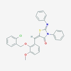 molecular formula C30H23ClN2O3S B388590 5-{2-[(2-Chlorobenzyl)oxy]-3-methoxybenzylidene}-3-phenyl-2-(phenylimino)-1,3-thiazolidin-4-one 