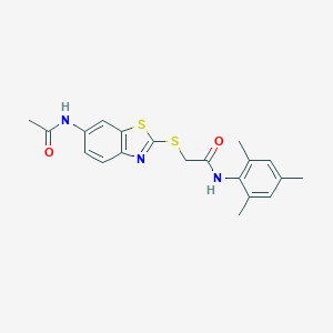 molecular formula C20H21N3O2S2 B388594 2-{[6-(acetylamino)-1,3-benzothiazol-2-yl]sulfanyl}-N-mesitylacetamide 
