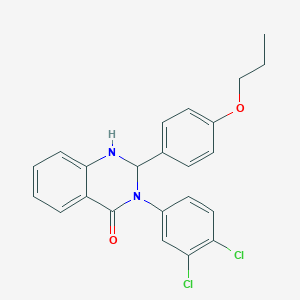 molecular formula C23H20Cl2N2O2 B388599 3-(3,4-dichlorophenyl)-2-(4-propoxyphenyl)-2,3-dihydro-4(1H)-quinazolinone 