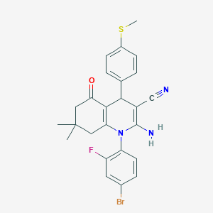 molecular formula C25H23BrFN3OS B388600 2-Amino-1-(4-bromo-2-fluorophenyl)-7,7-dimethyl-4-[4-(methylsulfanyl)phenyl]-5-oxo-1,4,5,6,7,8-hexahydro-3-quinolinecarbonitrile 