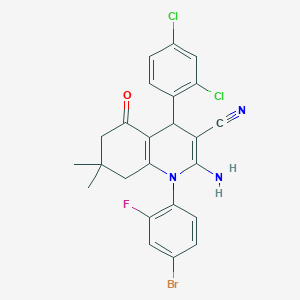 molecular formula C24H19BrCl2FN3O B388616 2-Amino-1-(4-bromo-2-fluorophenyl)-4-(2,4-dichlorophenyl)-7,7-dimethyl-5-oxo-1,4,5,6,7,8-hexahydro-3-quinolinecarbonitrile 