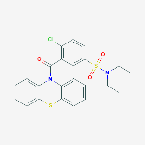 molecular formula C23H21ClN2O3S2 B388622 4-chloro-N,N-diethyl-3-(10H-phenothiazin-10-ylcarbonyl)benzenesulfonamide 