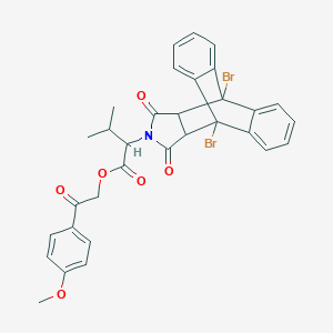 2-(4-Methoxyphenyl)-2-oxoethyl 2-(1,8-dibromo-16,18-dioxo-17-azapentacyclo[6.6.5.0~2,7~.0~9,14~.0~15,19~]nonadeca-2,4,6,9,11,13-hexaen-17-yl)-3-methylbutanoate (non-preferred name)