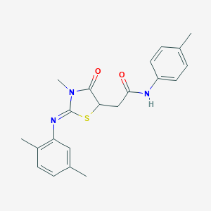 molecular formula C21H23N3O2S B388653 2-{2-[(2,5-dimethylphenyl)imino]-3-methyl-4-oxo-1,3-thiazolidin-5-yl}-N-(4-methylphenyl)acetamide 