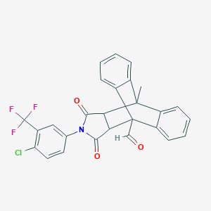 17-[4-Chloro-3-(trifluoromethyl)phenyl]-8-methyl-16,18-dioxo-17-azapentacyclo[6.6.5.0~2,7~.0~9,14~.0~15,19~]nonadeca-2,4,6,9,11,13-hexaene-1-carbaldehyde (non-preferred name)
