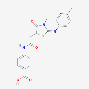 molecular formula C20H19N3O4S B388657 4-[(2-{3-Methyl-2-[(4-methylphenyl)imino]-4-oxo-1,3-thiazolan-5-yl}acetyl)amino]benzoic acid 
