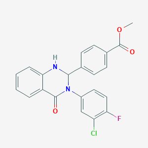 molecular formula C22H16ClFN2O3 B388665 Methyl 4-[3-(3-chloro-4-fluorophenyl)-4-oxo-1,2,3,4-tetrahydro-2-quinazolinyl]benzoate 